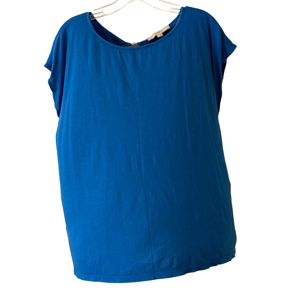 LOFT Bright Blue Cotton Modal Blend Tee Shirt with Back Tie Detail in Size L